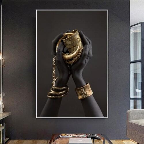 Black Womans Hand With Gold Jewelry Canvas Paintings On The Wall Art Posters And Prints African Art Pictures Home Wall Decor