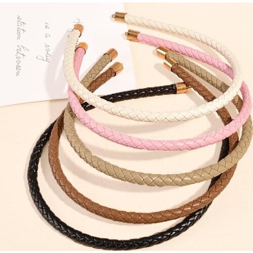 2021 Fashion Women Summer Hair Band Hoops PU Leather Braid Hairband Girls Headband Classic Hair Accessories Adult Headwear