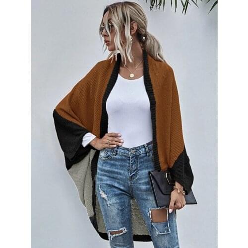 Women Spring Autumn Wholesale Elegant Color Matching Cloak Fashion Casual Loose Special Design Knitted Coat Cardigan Free Ship