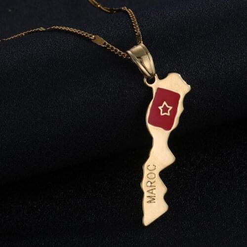 Gold Color Maroc Map Pendant Necklace Women Morocco Map Chain Jewelry