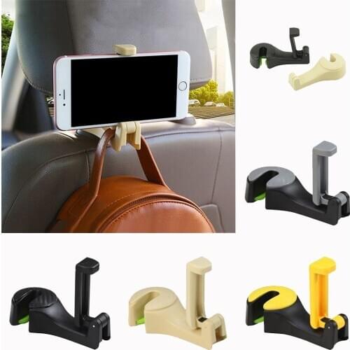 2 In 1 Auto Car Back Seat Phone Holder Stand Headrest Hanger Hook Clip for Bag Phones Bag Purse Cloth Grocery