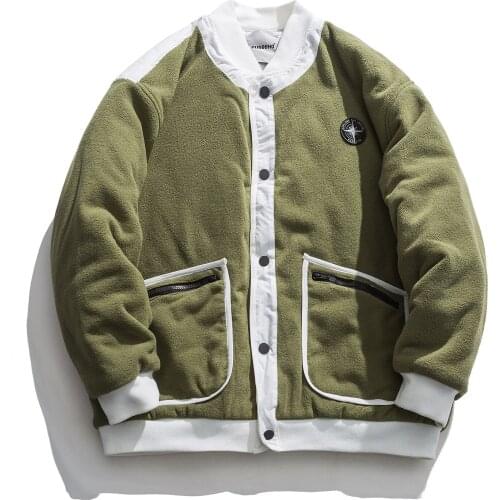 American Polar Fleece Baseball Jacket Cotton Padded Coat Mens Fashion Brand Loose Casual Couples Tops Outdoor Sports Trekking