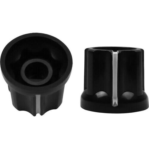 D-Type Shaft Guitar Bass Pot Knobs Amp Knobs Buttons Caps, Black With Silver Top, Pack Of 12