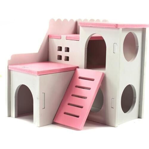 Dorakitten 1pc Wooden Hamster Hideout Double Layer Cute Small Pet House Nest Bed Hamster Climbing Toy Pet Supplies