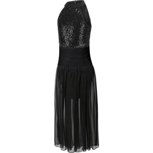 Kids Children Ballet Dance Costumes One-Piece Sleeveless Sequins Long Skirt Girl Gymnastics Leotard Ballet Performance Outfit