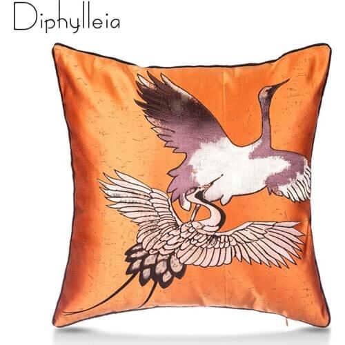 Diphylleia New Chinese Style Classic Crane Jacquard Silk Throw Pillow Case High Grade Soft Living Room Decoration cushion cover