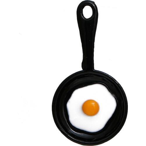 DoreenBeads Alloy 3D Charms Black Pan Pendants White & Yellow Enamel Poached Egg 28mm(1 1/8") x 15mm( 5/8"), Hole: 2.2mm 5 PCs