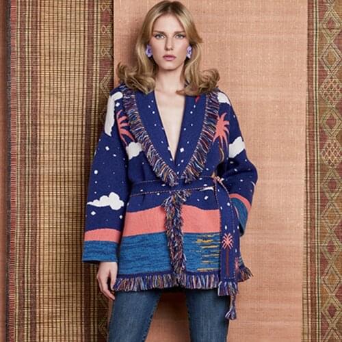 Jastie Ocean View Cardigan Cashmere Wool Sweater Coat Sun Moon Star River Pattern Oversized Jacquard Cardigan Jacket Winter 2021