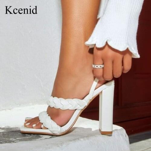 Kcenid Summer Women Sandals Elegant Square Toe High Heels Ladies Dress Party Shoes Fashion Braided Chunky Heel Pumps Women Shoes