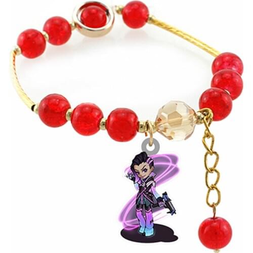 Game fan collection gift Overwatches Lady charm Bracelets Red beads Elastic Bracelets Epoxy Jewelry SS160