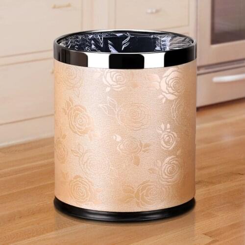 Round Metal Trash Can Wastebasket, Garbage Container Bin for Bathrooms, Powder Rooms, Kitchens, Home Offices - Double Trash Bins