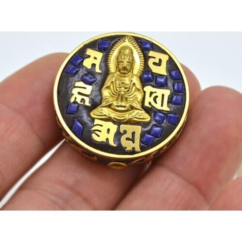 TZA03 Retro Nepal Handmade Brass With Clay Mosaic Goddess Of Mercy Antique Necklace DIY Buddhism Loose Beads For Bracelet Making