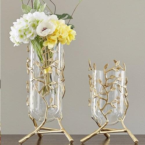 European-style Metal Glass Vase Ornaments Vase Home Accessories American Light Luxury Modern Living Room Decoration
