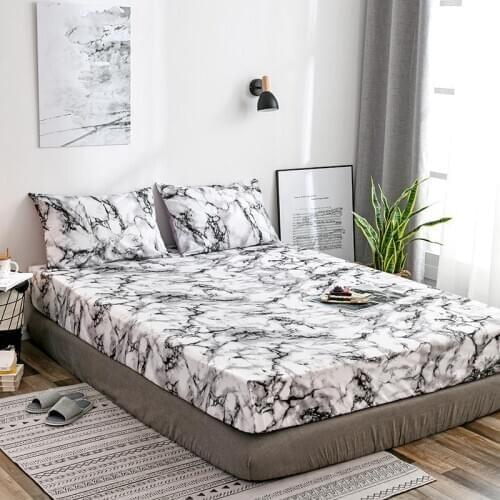 Modern Fashion Marble Printing Mattress Cover King Queen Twin Size Fitted Sheet 1pc Mattress Protector Cover+ 2pcs Pillowcase