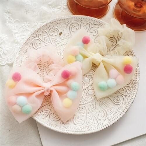 New style lace Organza wool ball bow large intestine hair loop girl tie hair rope hundred tie head accessories