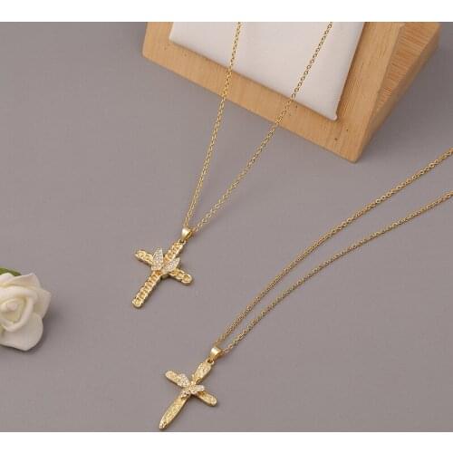 Minar Hot Sale Full Shiny CZ Stone Bee Butterfly Chram Necklace for Women Gold Colour Cross Copper Pendant Necklace Accessories