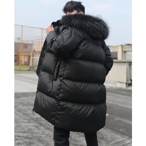 Real Streetwear Raccoon Fur Hodded Jacket Men Winter Duck Down Coat Clothes Korean Warm Fashion Down Parkas LW244088