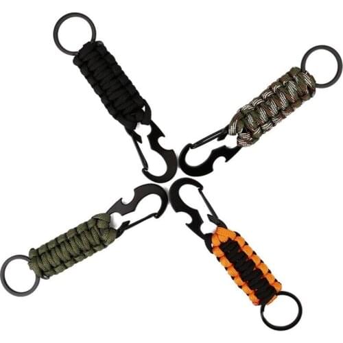 Outdoor Keychain Ring Camping Carabiner Military Paracord Cord Rope Camping Survival Kit Emergency Knot Bottle Opener Tools