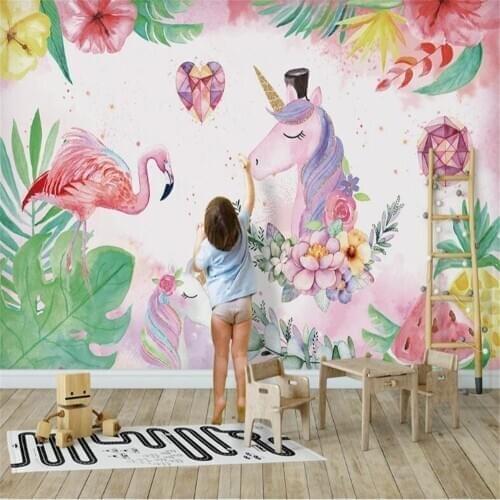 Milofi custom 3D photo mural wallpaper Nordic minimalist flamingo unicorn childrens room decoration background wall