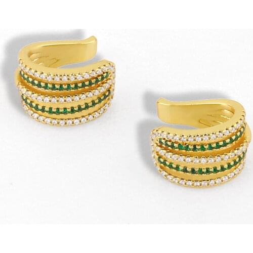 FLOLA Gold Filled Clip On Earrings Stackable C Shaped CZ Ear Cuff Earrings For Women No Pierced Zirconia Luxury Jewelry ersu17