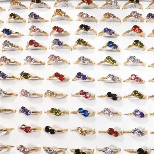 Mixed Color Double Zircon Gemini Rings Gold Plated Womens Rings 50pcs/lot