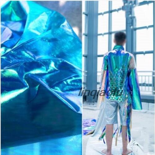 Blue waterproof coating laser illusion cloth leather clothing fabric waterproof creative design laser clothing fabric