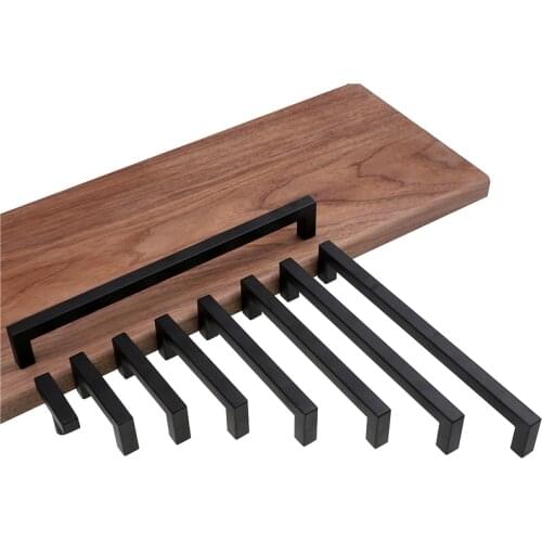 Modern Black Cabinet Handle Square Furniture Hardware Stainless Steel Kitchen Door Knobs Cupboard Wardrobe Drawer Pulls