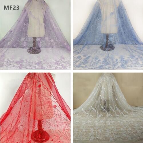 Zsbszc New fairyism voile embroidery polyester lotus flower flying pigeon pattern transparent lace wedding dress fabric MF23