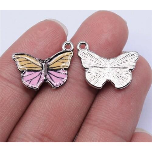 Tristana 20pcs 19x15mm Rhodium Color Enamel Butterfly Charms For Jewelry Making DIY Jewelry Findings