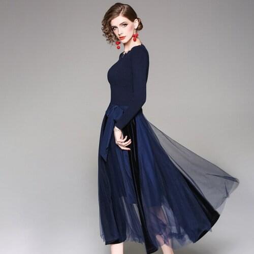 Vintage Dress Women Long Dress Spring Fall Clothes Kintted Mesh Slim Dresses Elegant Party Vestidos Verano LWL1668