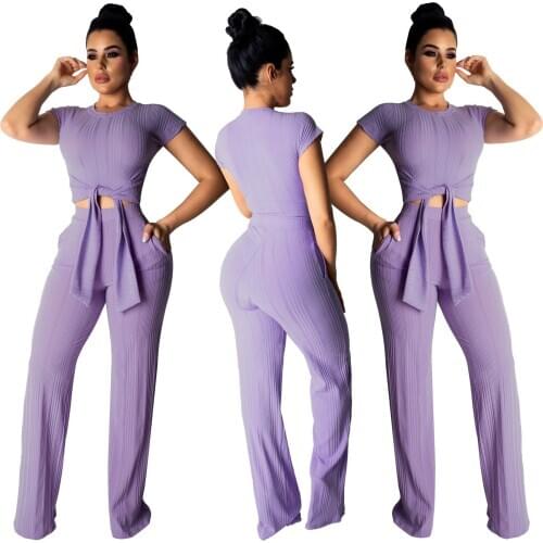 Ladies Purple Summer Suit Short Sleeve Two-piece Set Women Two Piece Outfits Pant Suits Matching Sets Girl 2 Piece Set Plus Size
