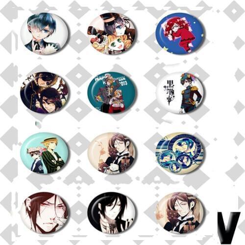 1pcs 58MM Kuroshitsuji Black Butler Sebastian Michaelis Ciel Grell Sutcliff Brooch Bag Cloth Deco Badge Package Icon Brooch