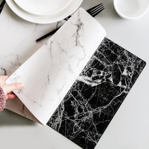 Luxury PU Leather Placemat Black White Marble Pattern Table Mat Heat Insulation Waterproof Placemats Bowl Coaster 45x30CM 1PCS