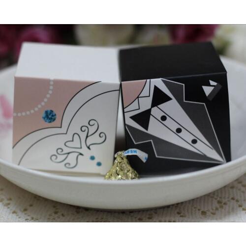 20pcs/lot(10pair) Beautiful Bride Dress And Groom Suit Wedding Candy Box Special Party Favor Gift Box Happy Event Supplies 6*6*6
