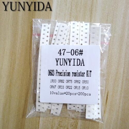 200PCS 1% 0603 SMD resistors assorted DIY kit set ,10 valueX20pcs=200pcs 1R00 R820 R750 R620 R500 R470 R330 R220 R150 R100