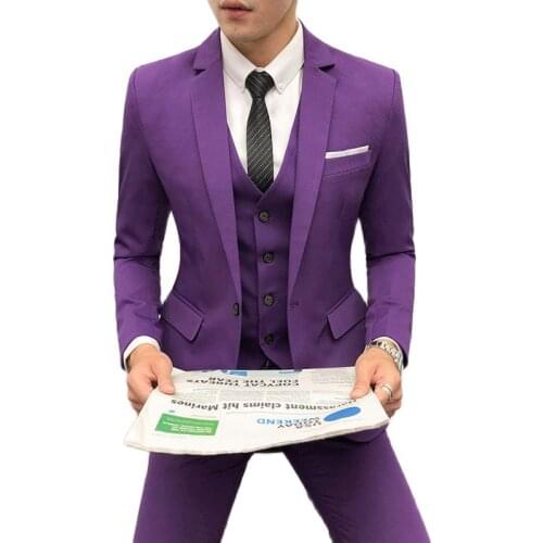 202(Blazer + Pants + Vest )1Mens suits dress banquet wedding 3-piece suit solid color single button wedding dress