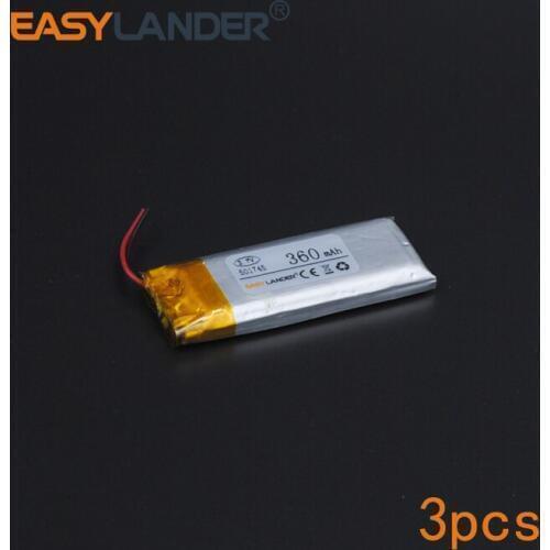 3pcs/Lot 3.7V 360mAh Rechargeable li Polymer Li-ion Battery For bluetooth headset mouse Bracelet Wrist Watch 501745 051745