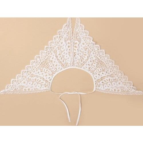 40GC Women Lovely Fake Collar Hollow Embroidery False Collar Breathable Summer White Collar Necklace Dress Shirt Collar