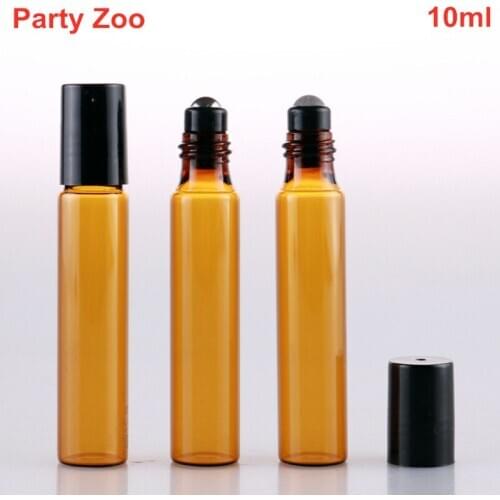 500 X 10ml Amber Roll On Roller Glass Bottles For Essential Oils Empty Refillable Perfume Bottle With Black Plastic Lid
