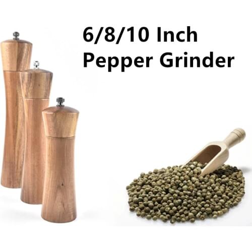 6/8/10 Inch Pepper Grinder Manual Wooden Salt Mills Multifunction Kitchen Seasoning Grinder with Ceramic Grinding Core BBQ Tool