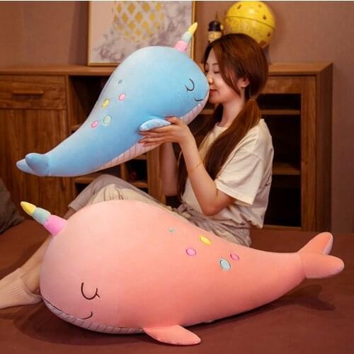 60/75/100cm Lovely Unicorn Whale Plush Pillow Kawaii Ocean Animal Whale Cushion Stuffed Soft Toys for Children Kids Baby Gift