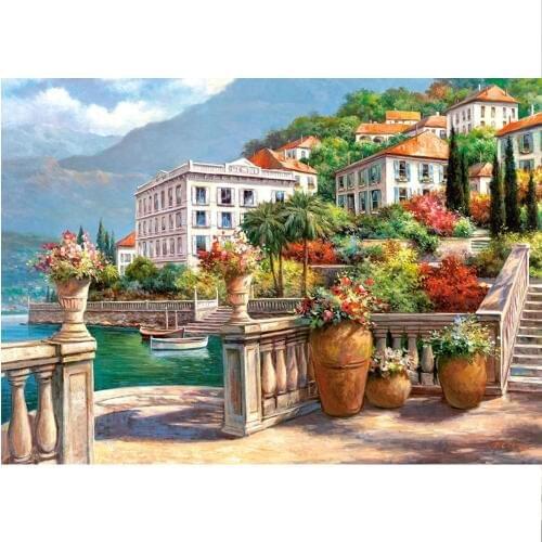 Diy Diamond painting landscape 5d square Diamond mosaic Full embroidery Living room painting Diamond embroidery Lakeside Villa