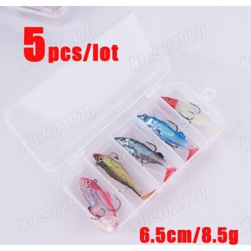 Free shipping Hot 2015 Super price 5pcs mixed Color 6.5cm/8.5g Soft Fishing Lure Bait Tackle with strong Hook