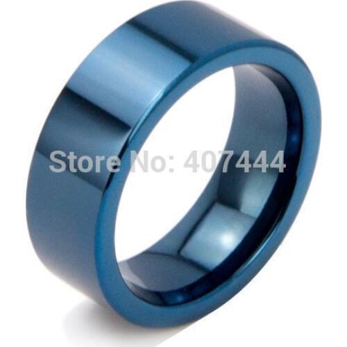 Free Shipping USA UK Canada Russia Brazil Hot Sales 8MM Shiny Blue Pipe His/Her The New New Mens Fashion Tungsten Wedding Ring