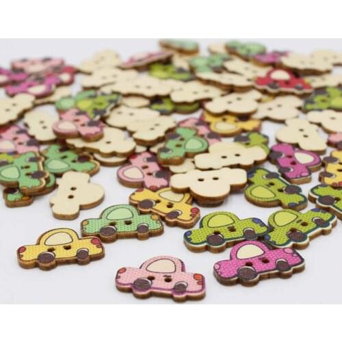 50pcs/lot Random Mixed Cartoon car Decorative Buttons Scrapbook Wooden Buttons for Crafts Sewing Accessories