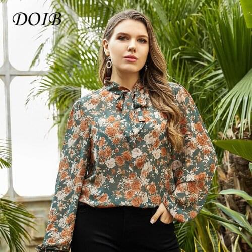 DOIB Plus Size Blouse T Shirt Women Full Sleeve Large Size Blouse 2021 Spring Autumn Elegent Blouse Shirt 4XL