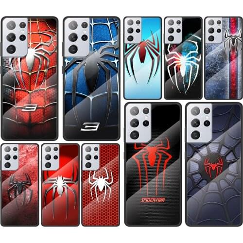 Spider Marvel Cool for Samsung Galaxy S21 Ultra Plus A72 A52 4G 5G M51 M31 M21 Luxury Tempered Glass Phone Case Cover