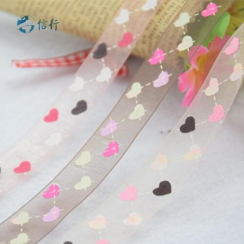 16mm width, heart printed ribbons Polyester Grosgrain ribbon, lace satin ribbons DIY hairbow accessories, gift package #3452