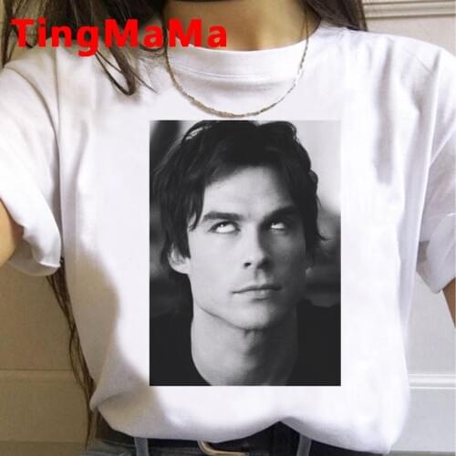 2021 Hot Movie The Vampire Diaries T Shirt Women Kawaii Summer Tops Cartoon Graphic Tees Funny Harajuku Unisex T-shirt Female