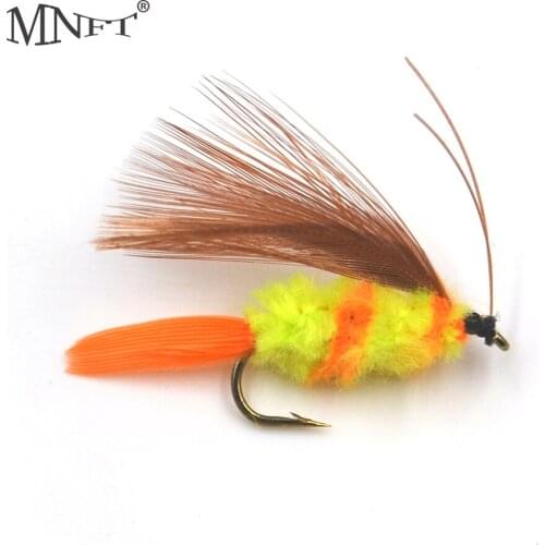 MNFT 10Pcs Yellow Orange Feather Wings Insects Body Nymph Lures Fly Hooks Fishing Flies Mayfly 10